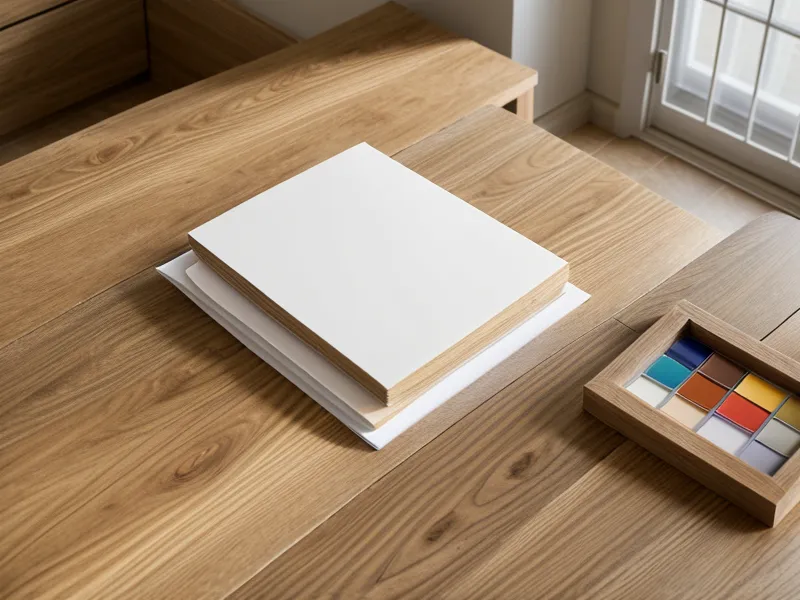 Carpeta de propuesta profesional con muestras de materiales y colores