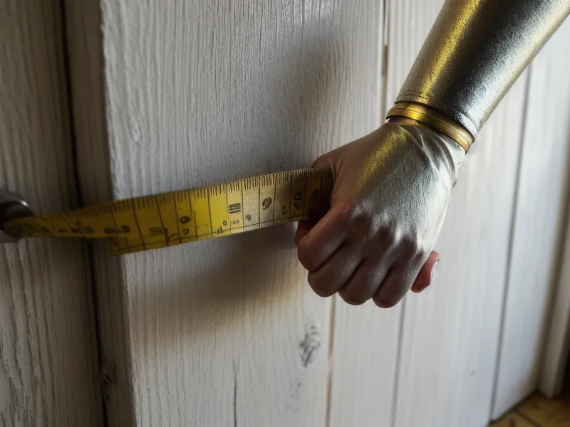 Primer plano de medición de puerta de 90 cm para accesibilidad en diseño de interiores.