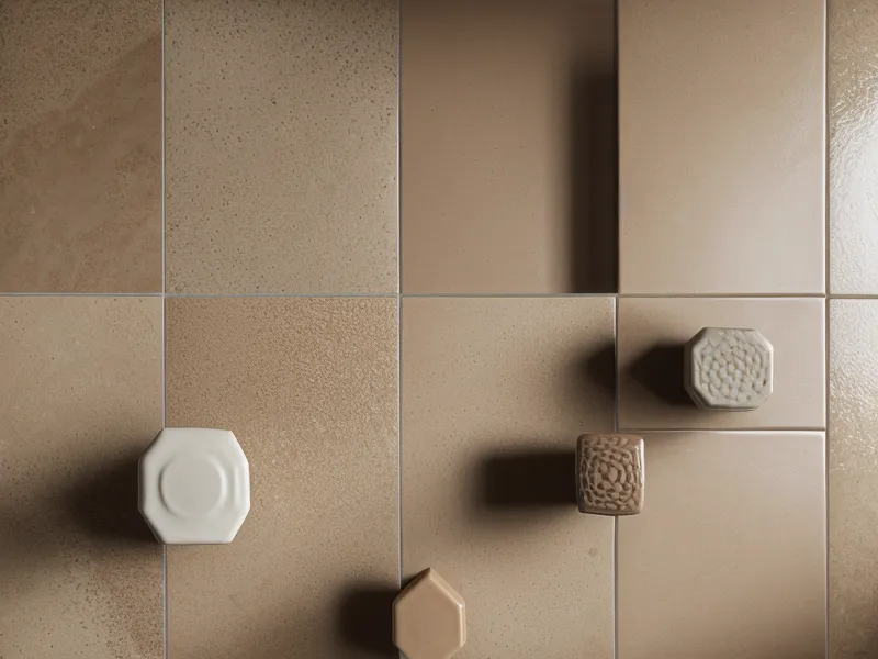 Muestras de azulejos cerámicos de 10x10 cm organizadas en un maletín para emprendimiento de decoración