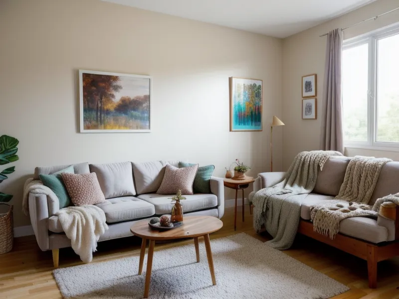 Mano midiendo con flexómetro el espacio de circulación entre un sofá y la pared, paso clave en la decoración de interiores de salas pequeñas