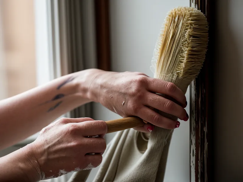 Decorador probando la durabilidad de una tela frotándola con un cepillo