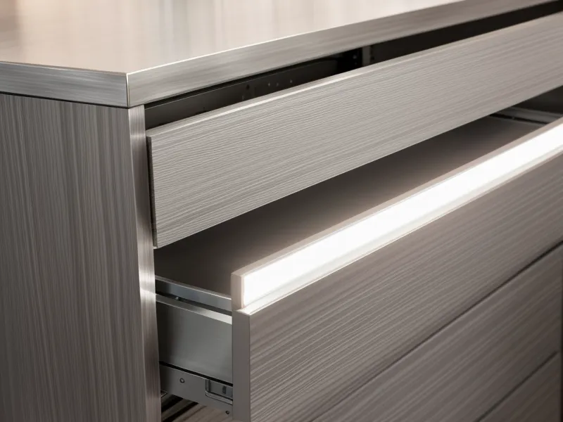 Perfil de aluminio difusor con tira LED iluminando la barra de cocina
